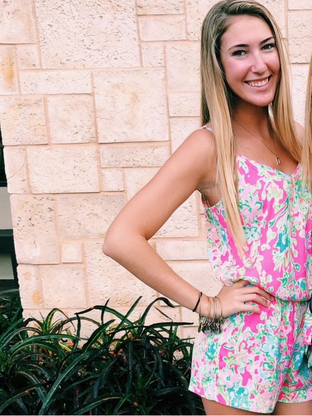Lilly Pulitzer Pink & Green Floral Tie-Waist Romper